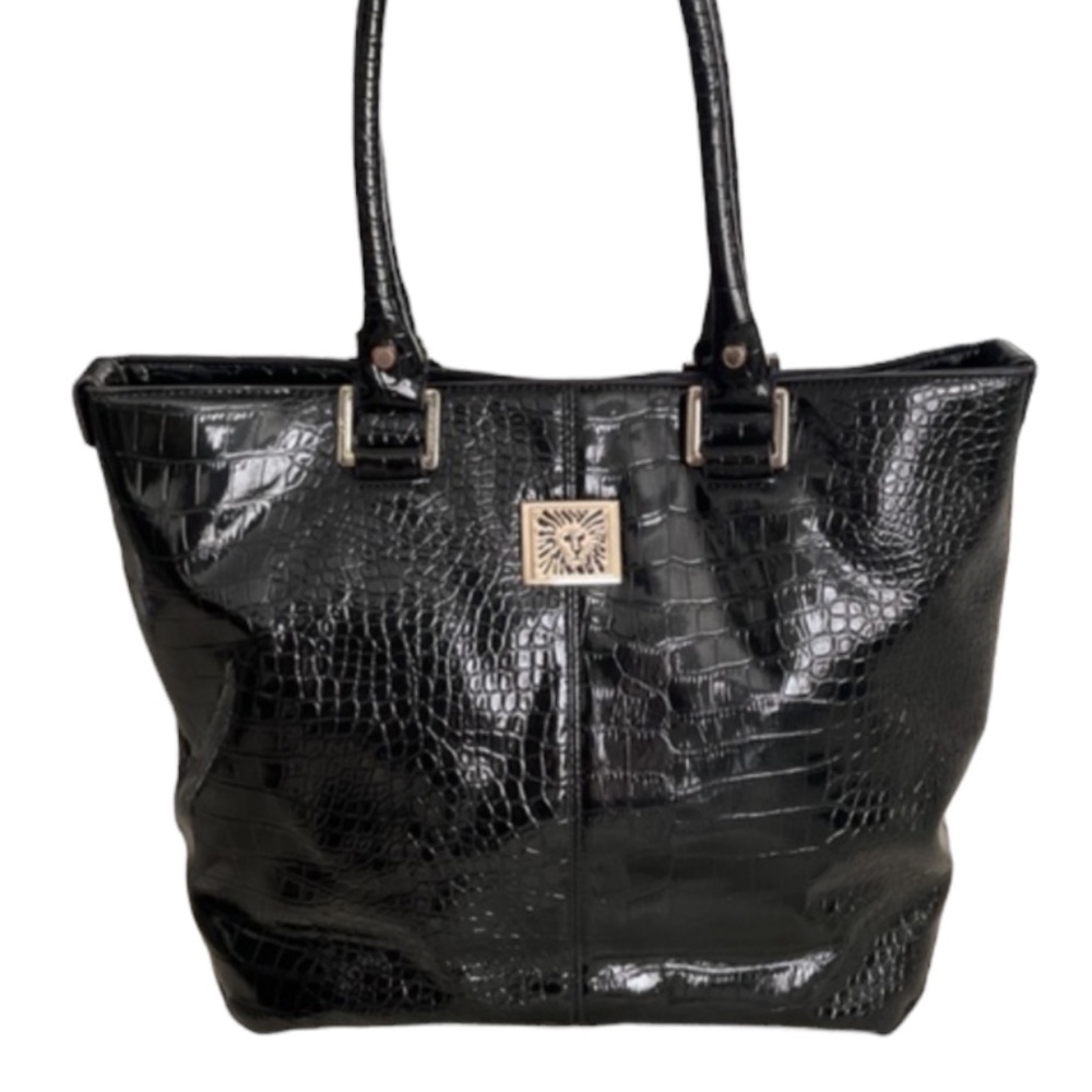 ANNE KLEIN Leather Tote/Shoulder Bag Croc Embossed Gold-Toned Hardware N…